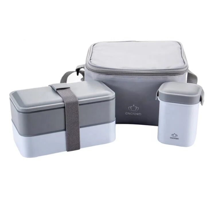 

New Two layer plastic lunch box with soup cup thermal bag packing set, Gray,blue,green,pink,red,black,white