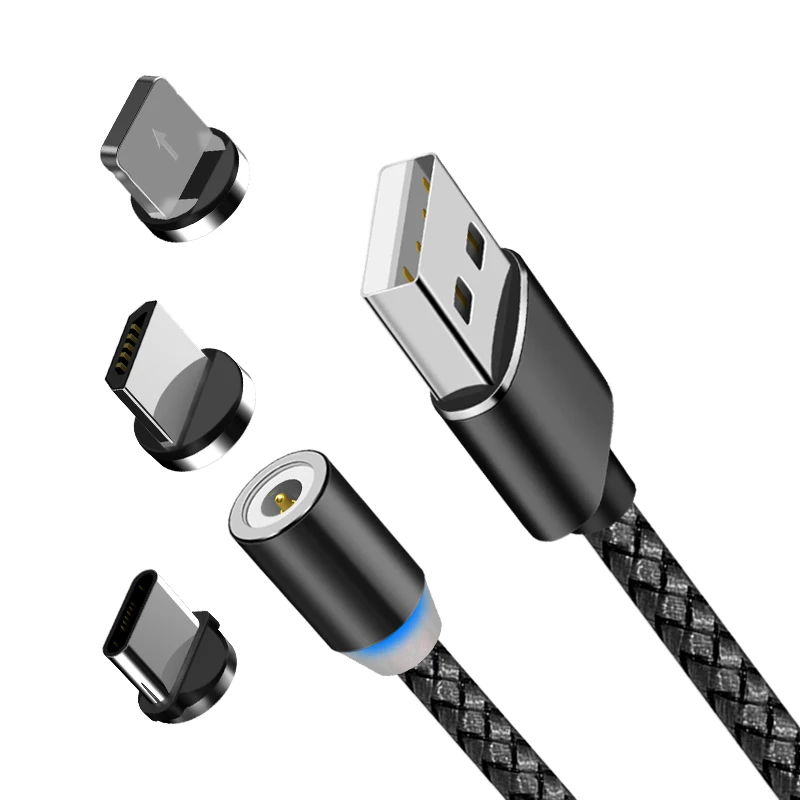 

Custom Logo 3 in 1 magnetic phone cable for micro/IOS / Type C cell phone fast charging 1M magnetic usb cable with cheap price, Black/silver/red