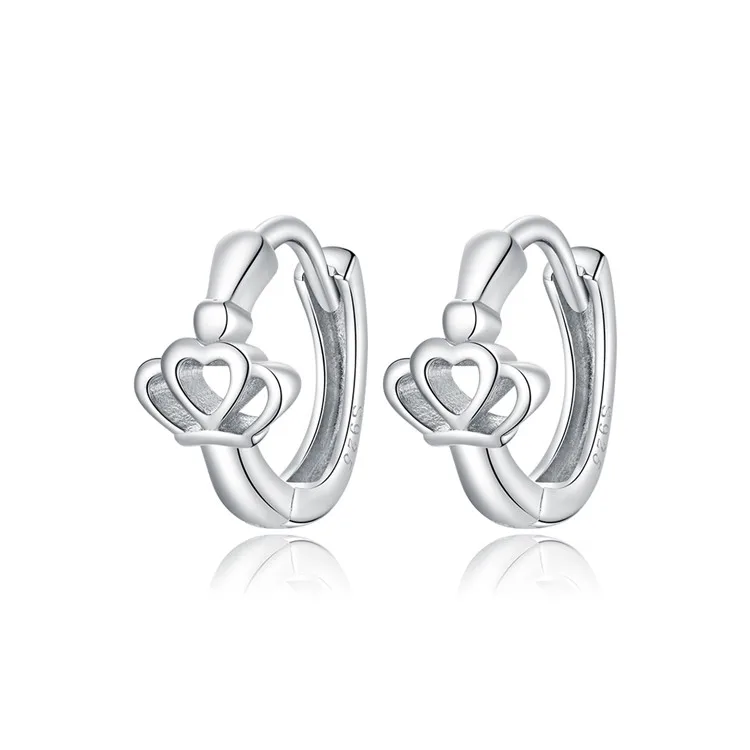 

Qings 925 sterling silver nickel free platinum plated crown earrings for girls