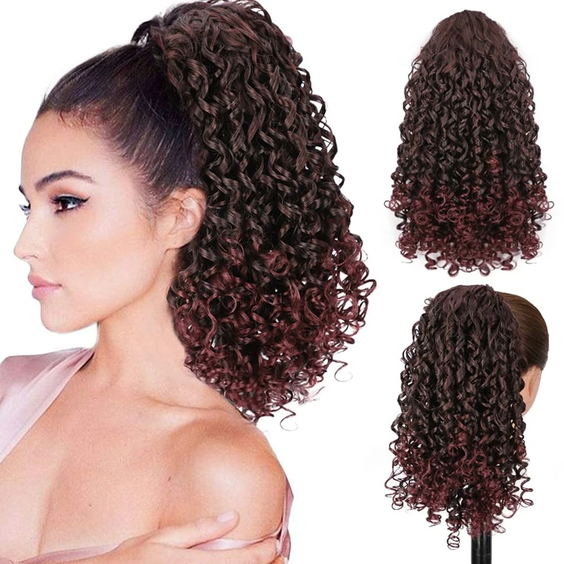 

Hot Sell Wholesale Drawstring Synthetic Hair Ponytails Curly for African Women Short Afro Kinky Ponytail Beanie Extension