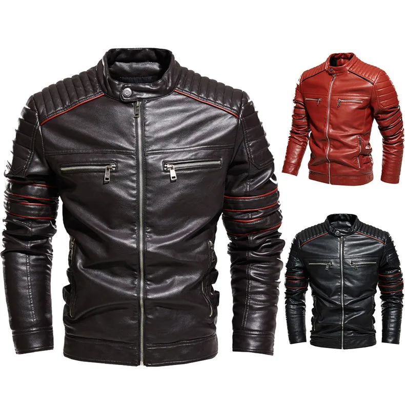 

2020 British new fashion style slim-fit motorcycle plus size velvet leather jacket for men, Picture