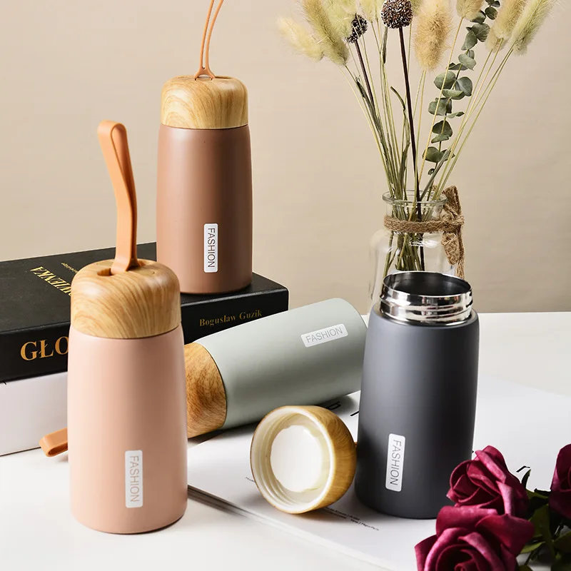 

280ml New Wood Grain 304 Stainless Steel Thermos Vacuum Flask Creative Portable Water Cup Cute Mini Belly Cup Custom Logo