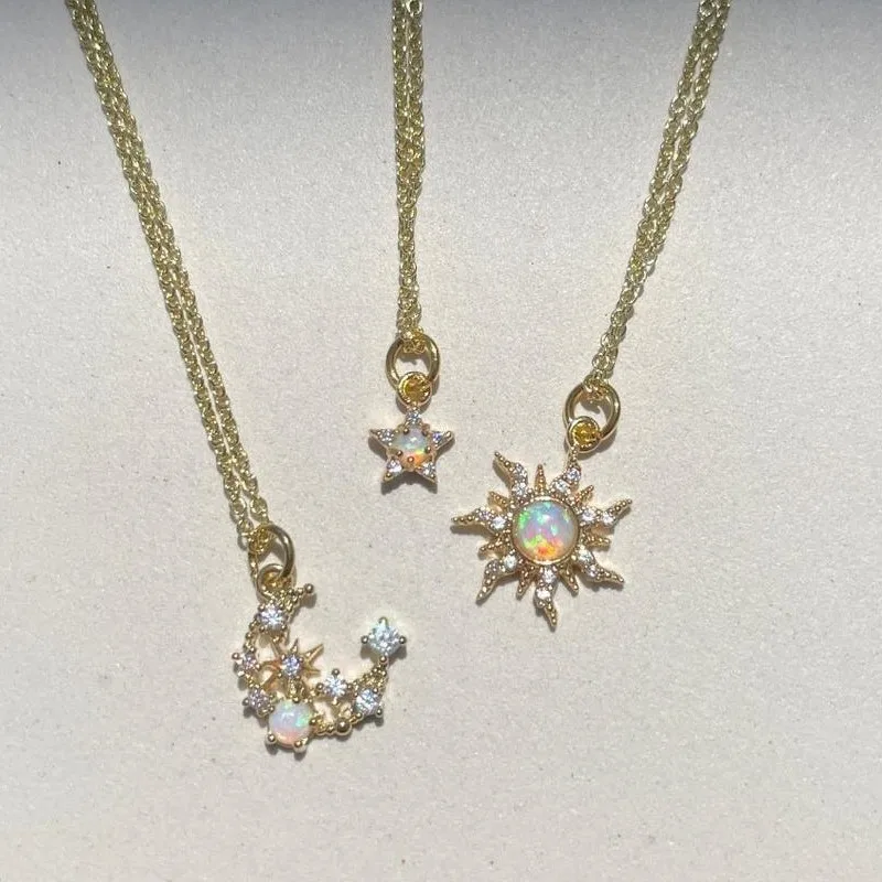 DAIHE High Quality Gold Plated Opal Zircon Star Moon Sun Necklace For Women New Arrival 2023