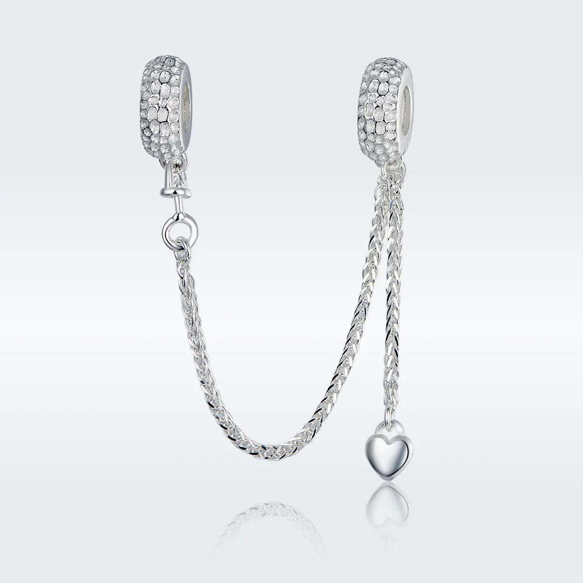 

SCC1112 Hot Sale 925 Sterling Silver Love Heart Safety Chain Charms Stopper Pendant fit Women Bracelets DIY Jewelry