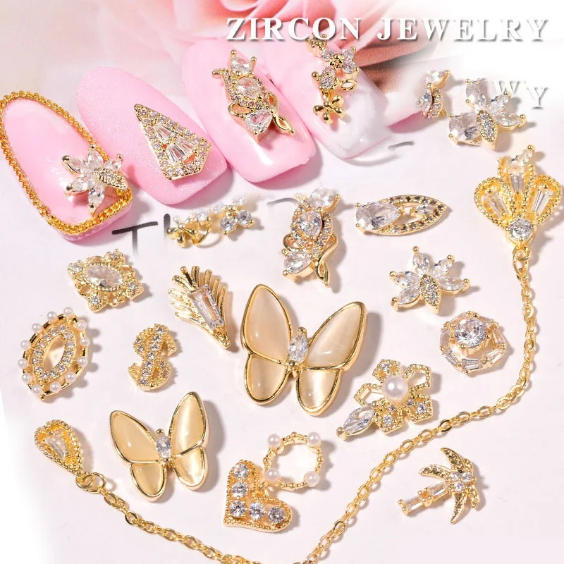 

Paso Sico Nail Accessories Butterfly Metal Chain Pendant Decorative Nail Charms Alloy Zircon Nail Art Designs