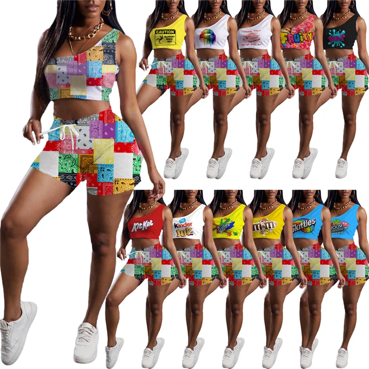 

Custom Print 2 Piece Set Women 2021 Stripper Outfits Dancewear Women Clothing Tops Summer Two Piece Short Sets, As pictures or customized color