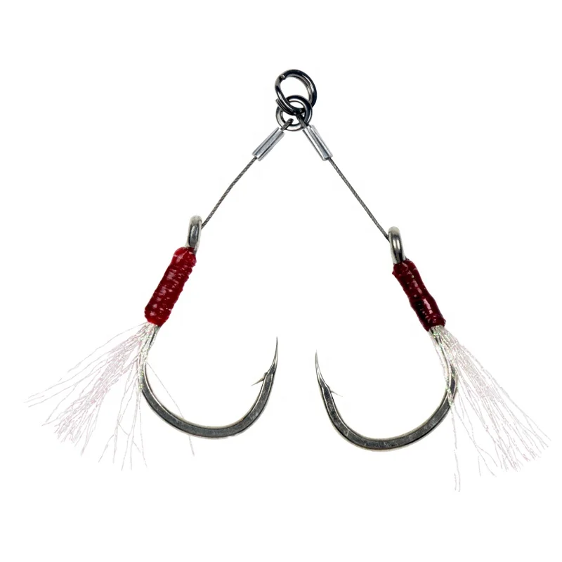 

high carbon Jig Twin sea fishing steel wire assist hook for slow/fast jigs