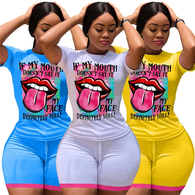 

Popular Casual Ladies Outfits Short Sleeve Printed Homewear Plus Size Summer Women 2 Piece Shorts Set