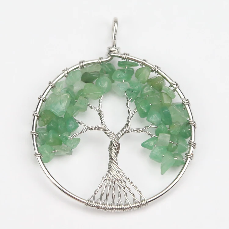 

XuQian Natural Crystal Tree Of Life Colorful Natural Stone Fortune Tree Necklace Pendant