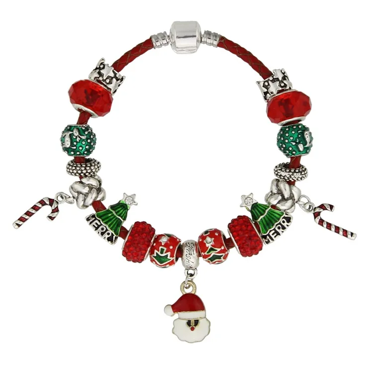 

Festival Gifts Colorful Oil Drip Santa Claus Charm Bracelet Christmas Jewelry Crystal Glass Bead Christmas Tree Charm Bracelet