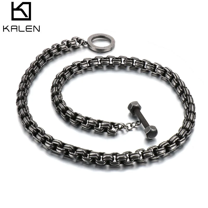 

KALEN 510*8mm Box Link Chain Men Stainless Steel Fitness Necklace Jewelry, Vintage black