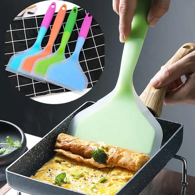 

Food grade Beef Meat Egg Kitchen Scraper Silicone Spatulas Wide Pizza Shovel Non-stick Turners, As picture