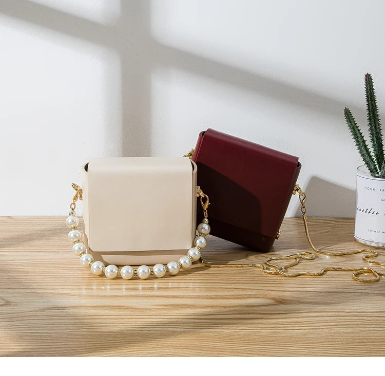 

Hot Sale Women Pearl Handle Crossbody Handbags Bucket Bag Box Purse Luxury Handbags for Women