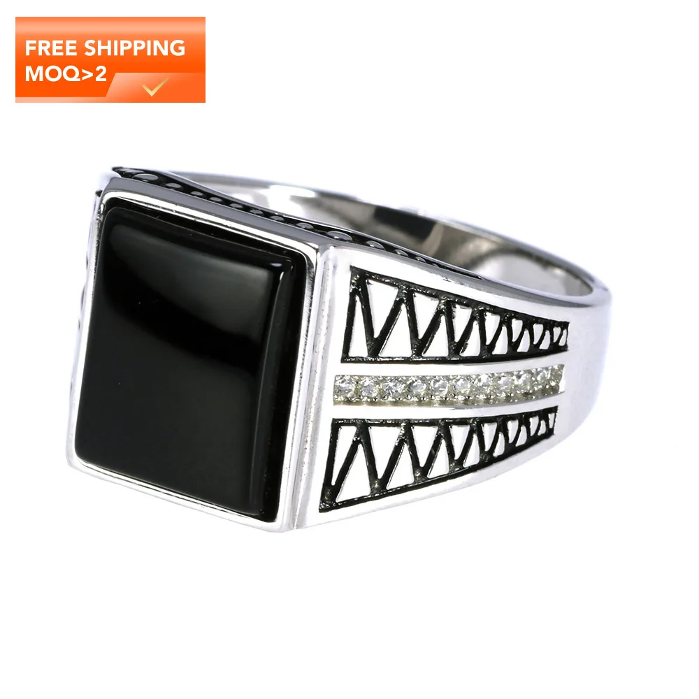 

Genuine Solid Sterling Silver 925 Mens Silver Ring Turkey Retro Antique Men Signet Ring With Square Black Onyx Turkish Jewellery
