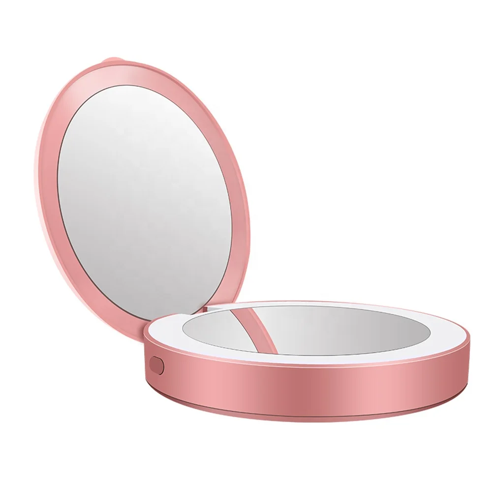 

Custom Compact Folding Magnifying Power Bank Christmas Gift Women Travel Makeup Vanity Mirror LED Makeup Light Mirror