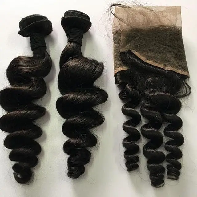 

Wholesale 10A Cuticle Aligned Raw Cambodian Hair 100% Unprocessed Mink Virgin Loose Wave Hair Bundles With Frontal Closure, Natural colors