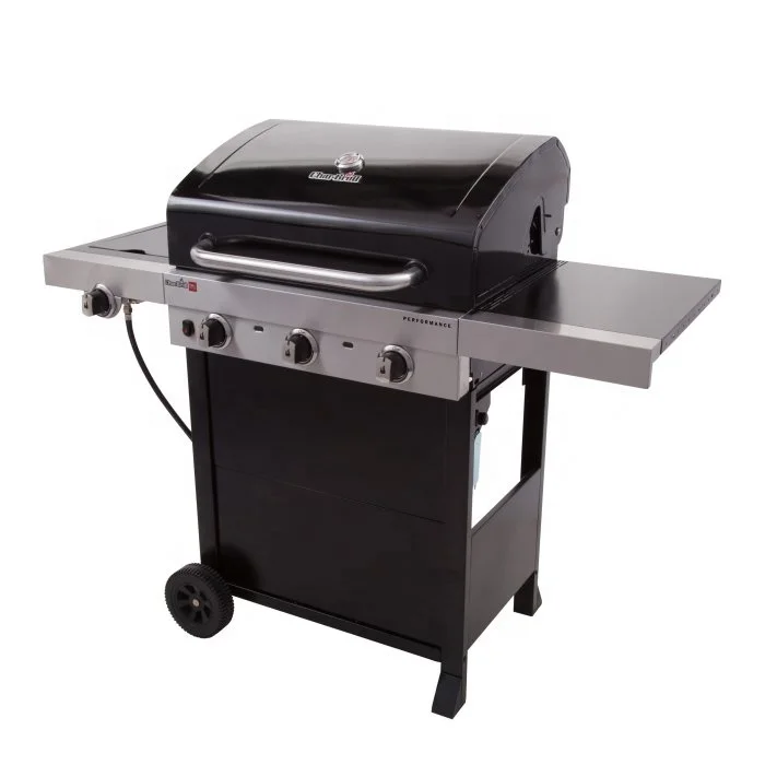 

Outdoor trolly bbq gas grill 3 Burner Gas Grill for Commercial, Black /sliver