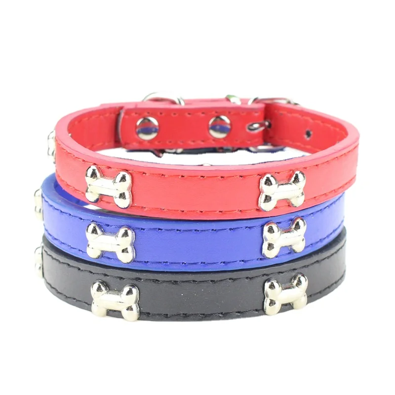 

Household Dogs Neck Collar Bone Shape Leather Durable Pet Supplies Puppy Fashion Adjustable Casual Accessories