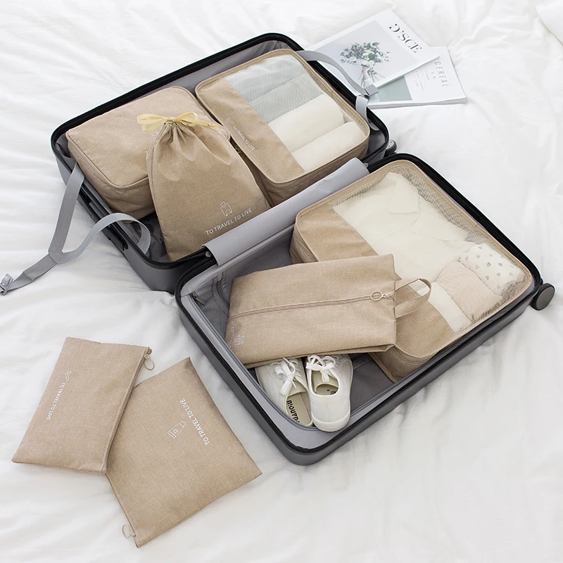 

NEW design 7 pieces set Organizer Waterproof Packing cubes Clothes Pouch Storage Oxford Travel Bag for travel