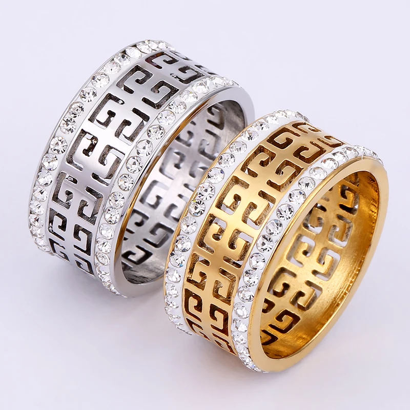 

Best selling Great Wall pattern stainless steel jewelry with diamond titanium steel ring