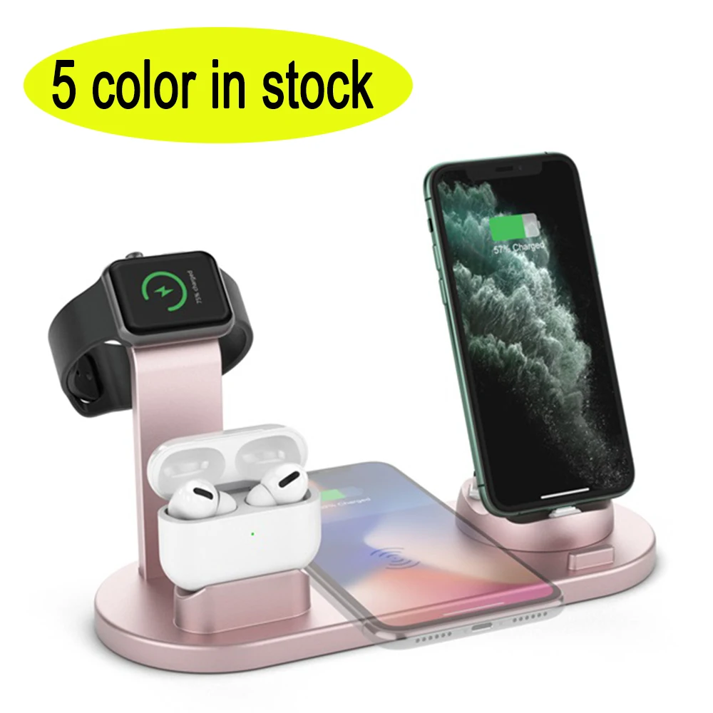 

10W Qi Fast 3 in 1 Wireless Phone Charger Stand 3 in 1 Charging Station Dock for iPhone Airpods, Black, white, silver,gray,rose gold