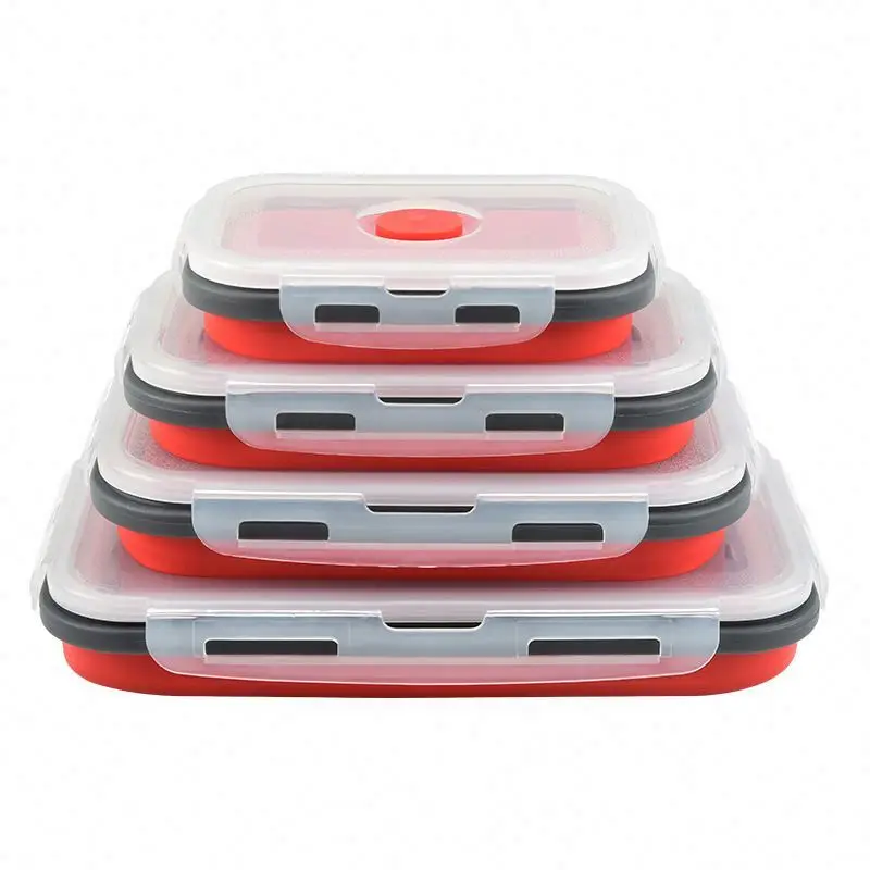 

2021 Set of 4pcs Silicone Food Container Folding Collapsible Stackable 2021 Bento Boxes Silicone Lunch Box Set