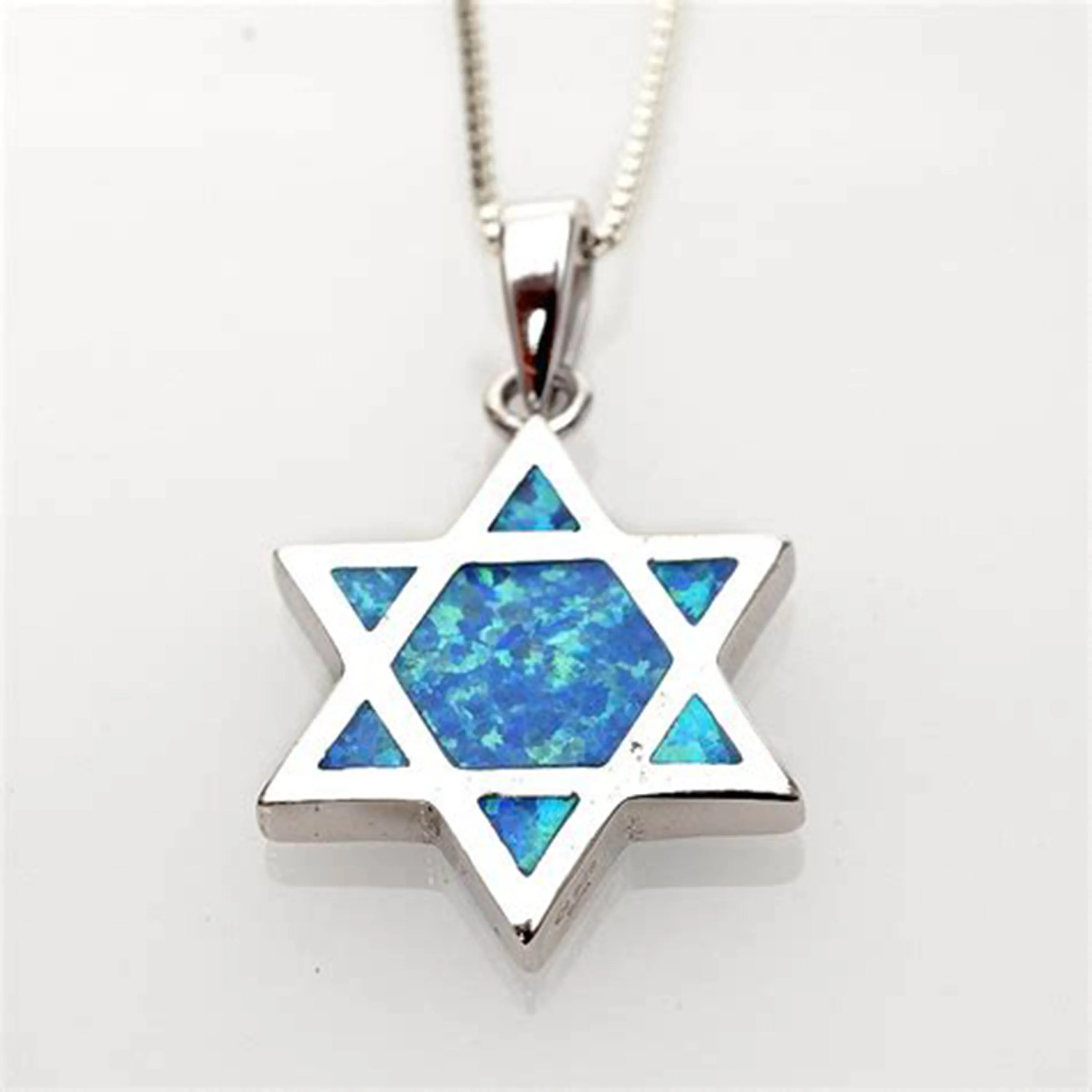 

Solid Sterling Silver Jewish Star of David Blue Opal-Pendant Necklace Handmade Opal Jewelry