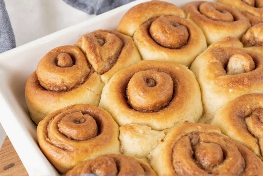 Step-by-step photos of cinnamon roll preparation showing dough rolling, filling application, and baking process