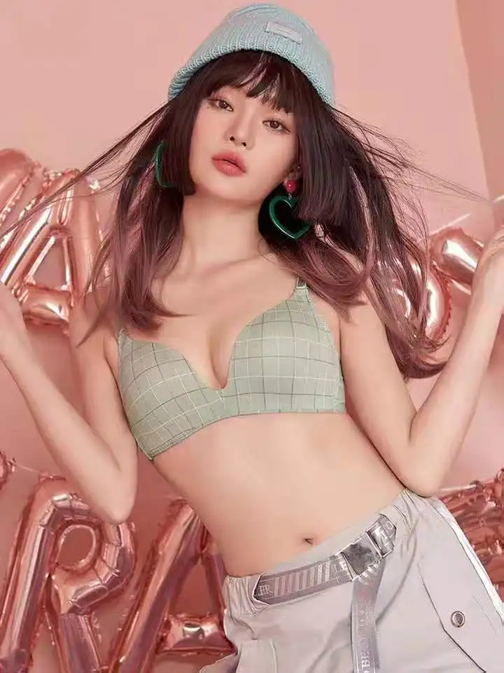
Hot sale ultrathin flaid cute print young girl underwear wireless breathing bra wholesale and dropshipping with high quality 