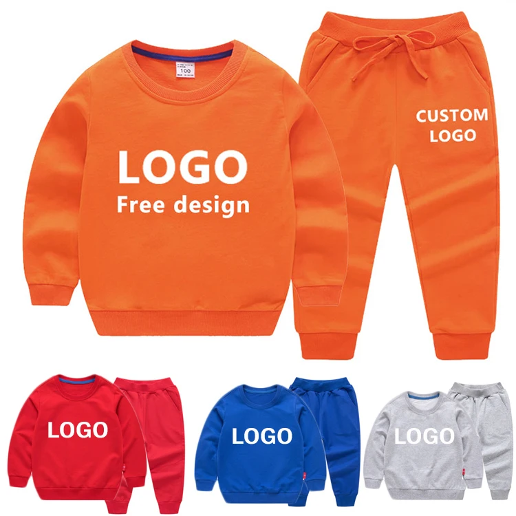 

2022 Custom Logo Solid Color Plain Color 100% Cotton Kids Sweatsuit Joggers Suits Set Kids Sweatsuit Sets Hoodie Suit