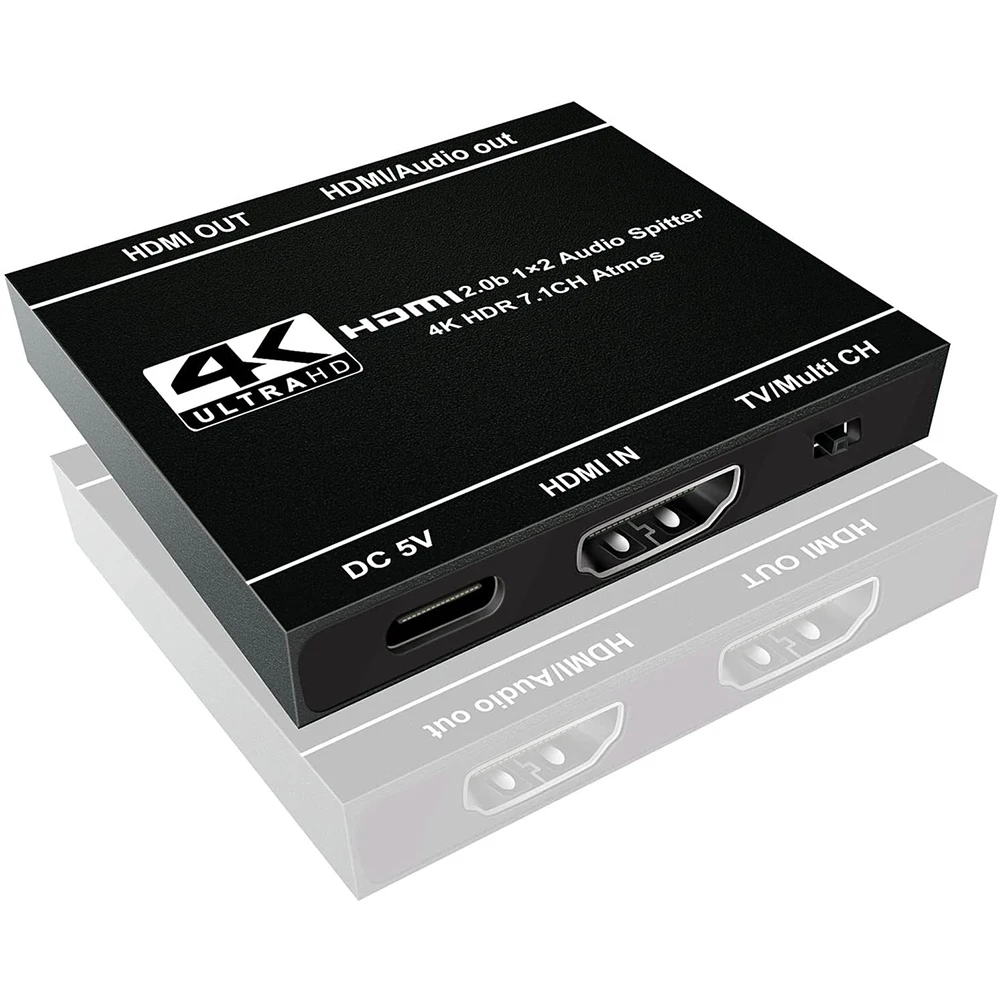 

OZF12C 4K@60Hz HDMI Audio Splitter 1 in 2 Out, 1x2 HDMI 2.0b Splitter HDCP2.2 for Dual Monitors or Audio/HDMI Mixed Mode, Black