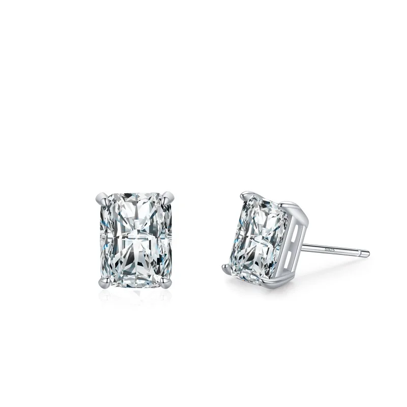 

Minimalism 925 Sterling Silver Fine Jewelry Square Shape Emerald Cut 5A Zircon Diamond Studs Earrings