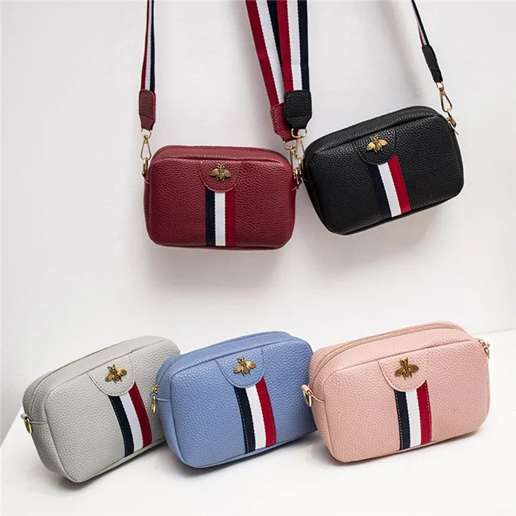

New Korea style women's bags casual small PU square bag shoulder messenger small fresh ribbon mobile phone bag