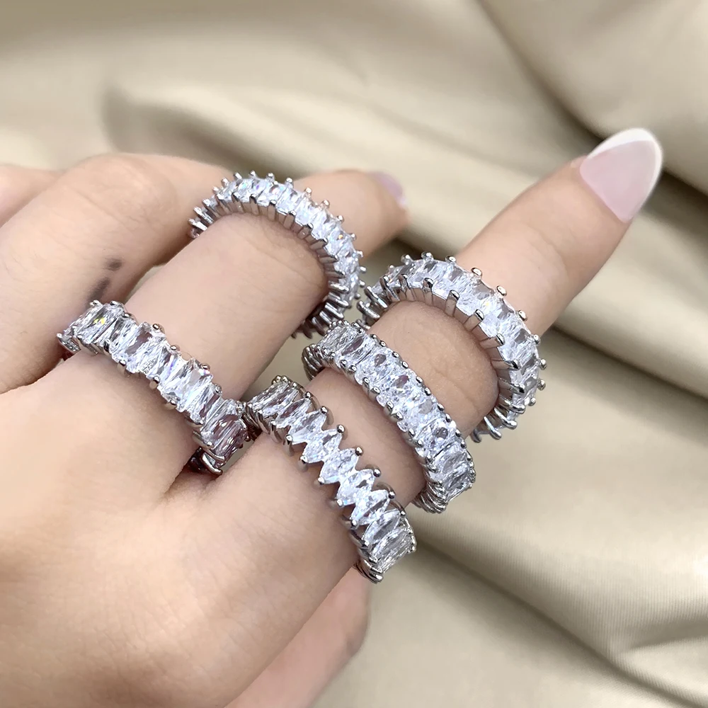 

Luxury Bling Baguette Diamond Ring 925 Sterling Silver Rings Jewelry Women