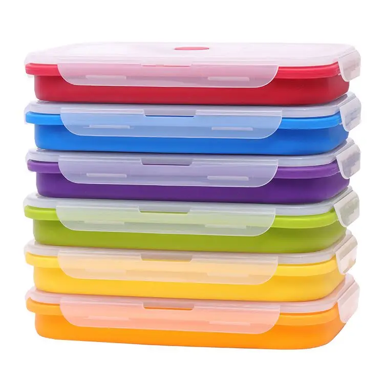 

new design large capacity 2450ml collapsible silicone lunch box outdoor portable food preservation box wholesale, Yellow/purple/orange/red/green/blue (customizable)