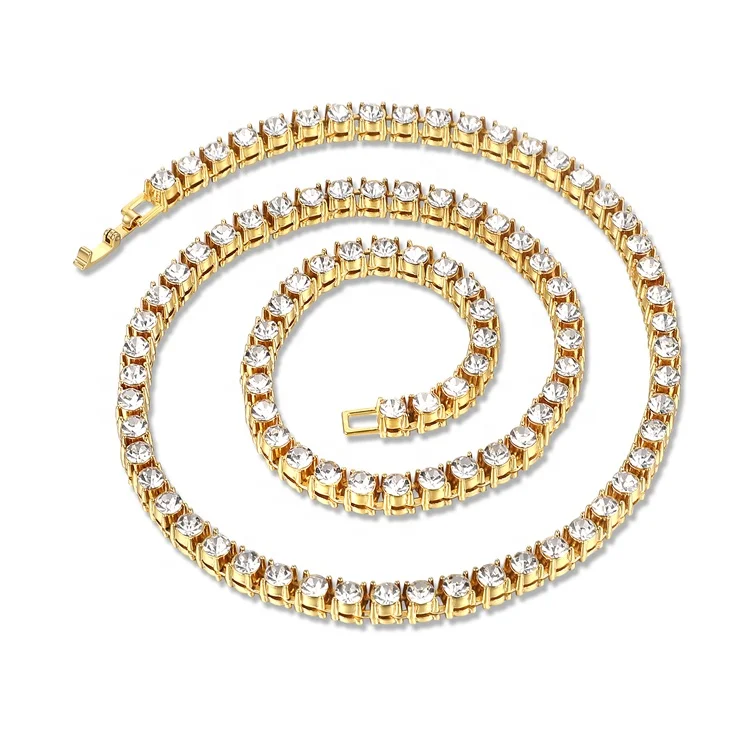 

2021 Super September Promotion Hips Hops Single Row 5mm Bling Rhinestone Crystal Tennis Necklace Iced Out Tennis Necklace