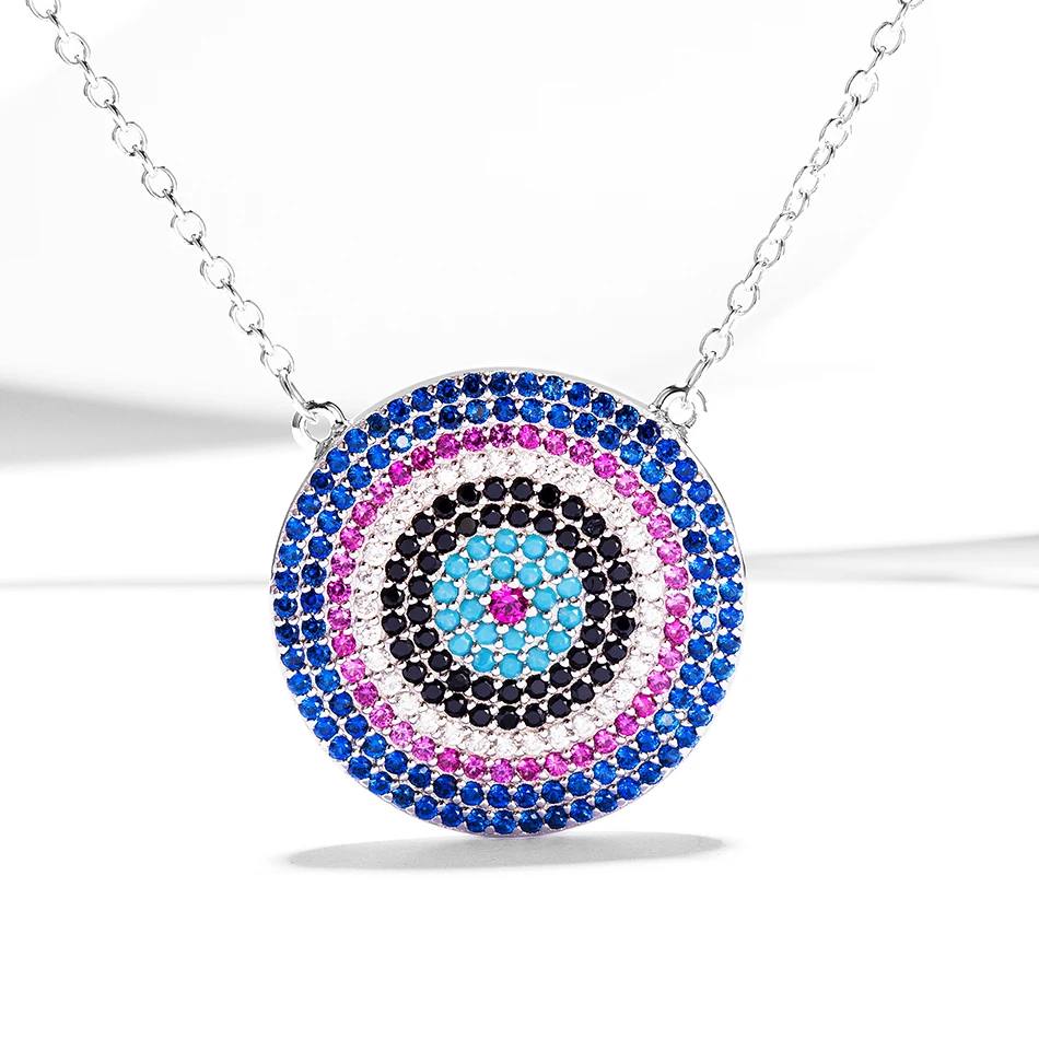 

Noble 100% 925 Sterling Silver Necklace With Colorful Cubic Zircon Blue Eye Pendant Necklaces for Women Fashion Jewelry