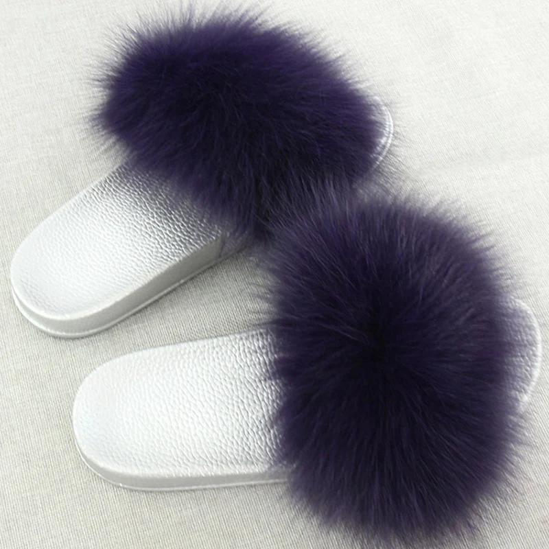 

Hot Sale Fashion Ladies Platform Real Fur Sandals Single Color Large Size Fur Slides for Women