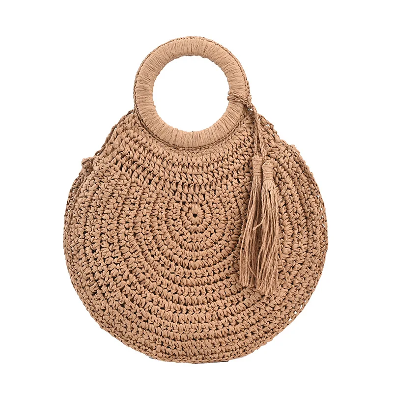 

Handwoven Round Rattan Bag Handmade Purse Straw Handbag Women Shoulder Bag, Natural