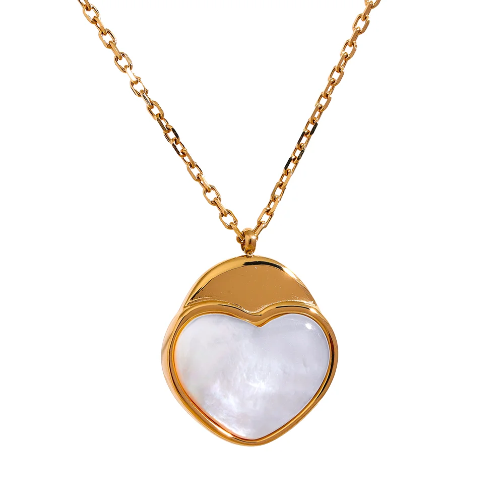 

JINYOU 1396 Stainless Steel Natural Shell Heart Pendant Romantic Necklace Gift Fashion Collar Neck Jewelry Women Bijoux Femme