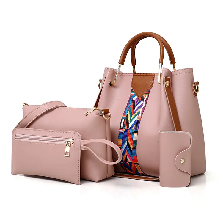 

Wholesale 4pcs/set ladies pu leather handbag low MOQ cheap price women fashionable shoulder bags set, Customized color