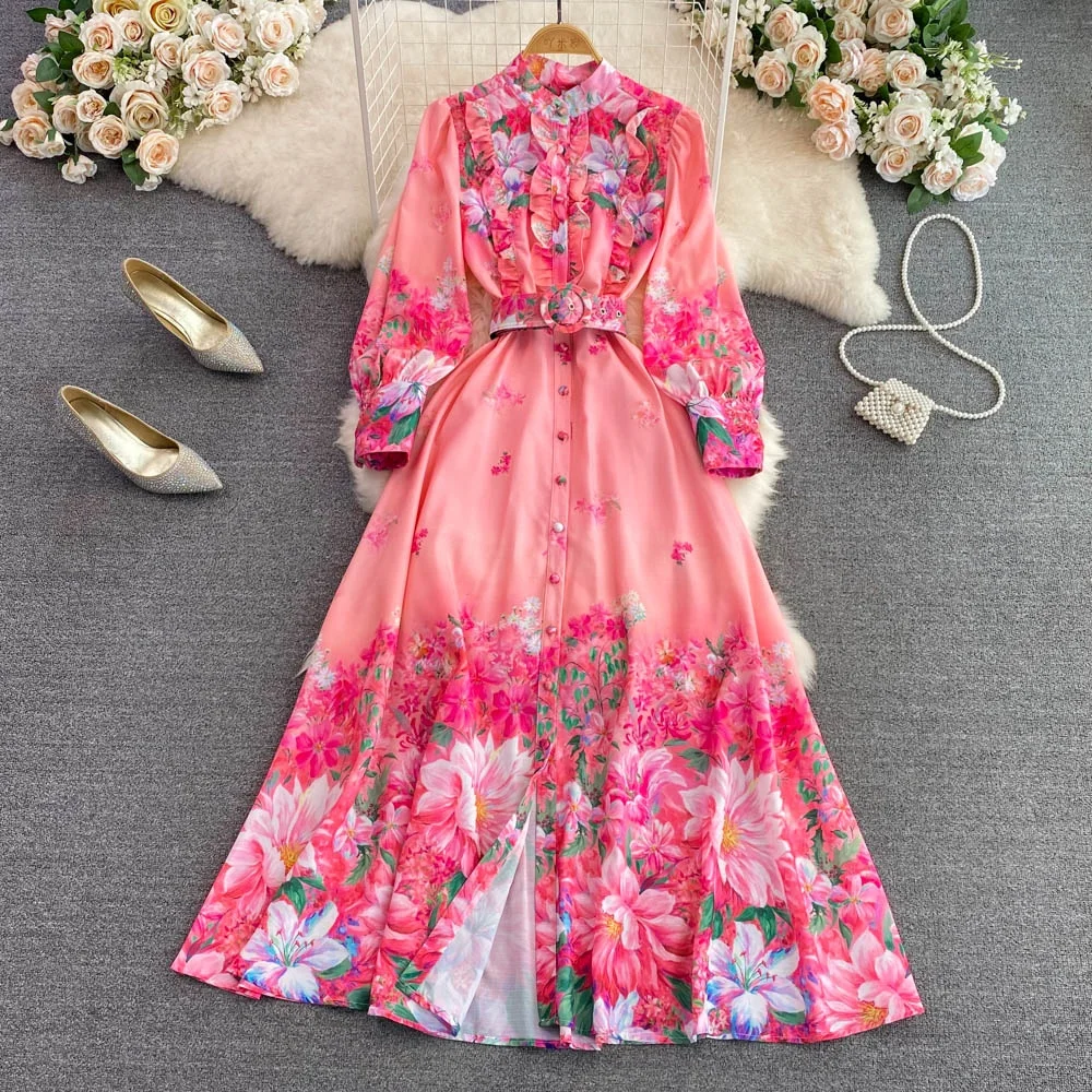 

New Arrives Long Sleeve Causal Pink Midi Dresses Summer Women Wedding Dresses Elegant Evening Dresses