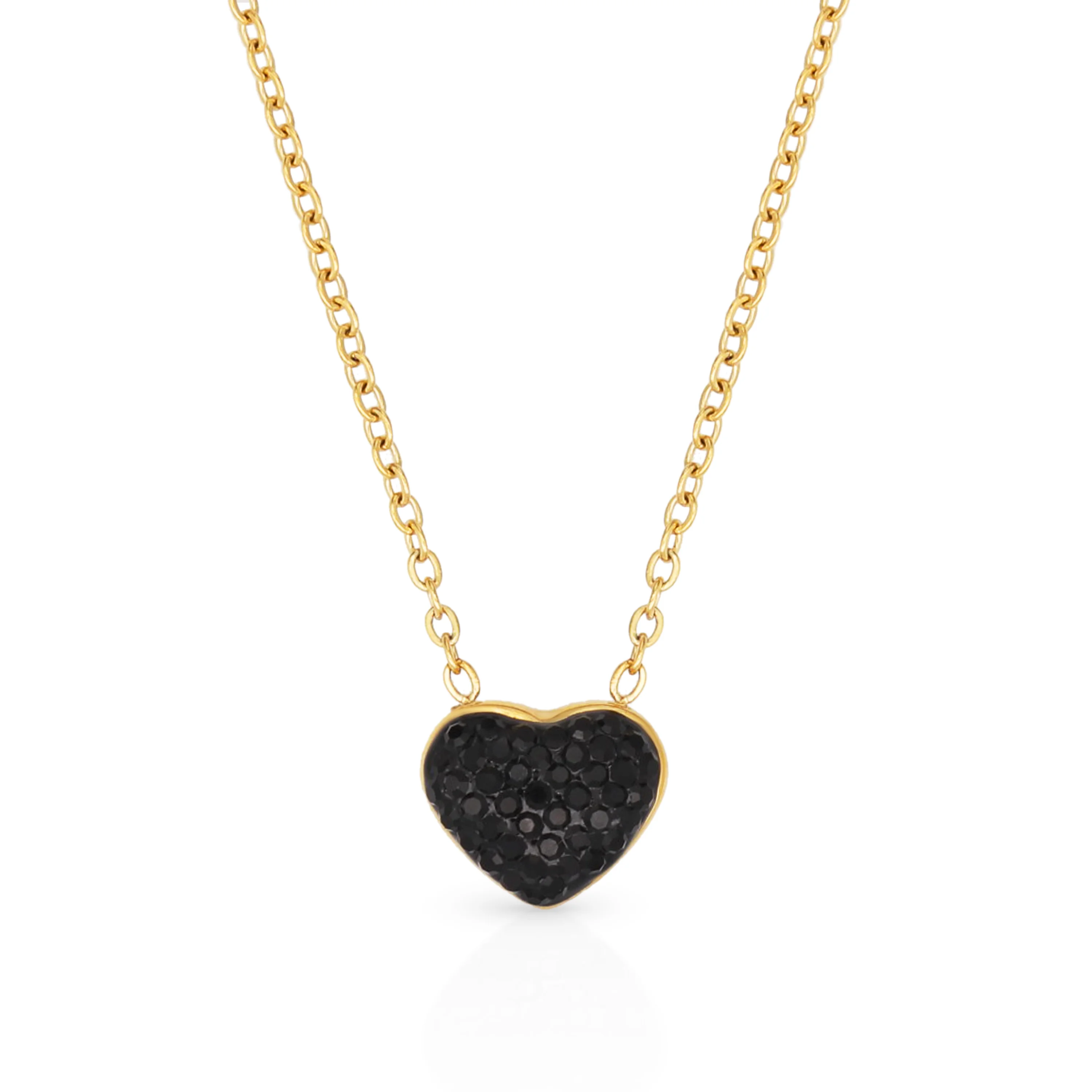

Chris April 18k PVD gold plated 316L stainless steel vintage heart pendant black onyx bejeweled charm necklace