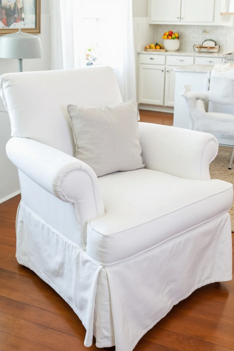 Close-up of slipcover pilling