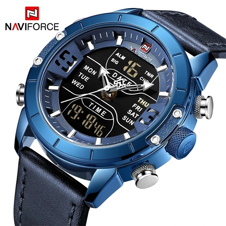 

NAVIFORCE Men Watches Top Brand Luxury Military Quartz Digital Led Clock Genuine Leather Strap Watch Relogio Masculino