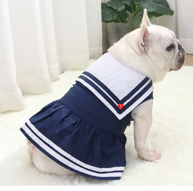 

wholesal Fashion Design French Bulldog Dress Navy Short Skirt Summer Fat Dog Dress