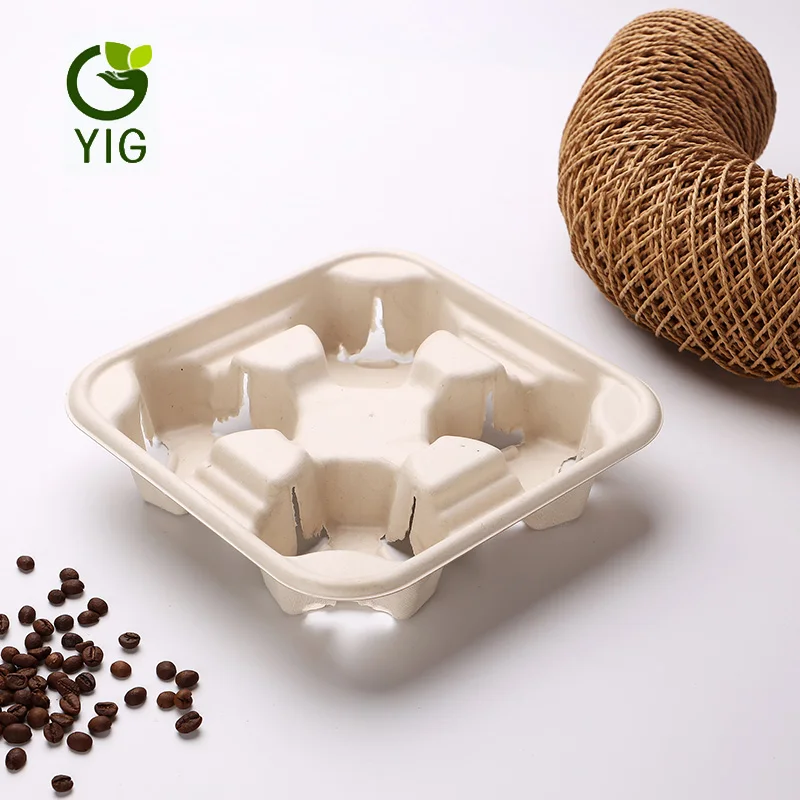 
Pulp paper biodegradable coffee cup holder tray 