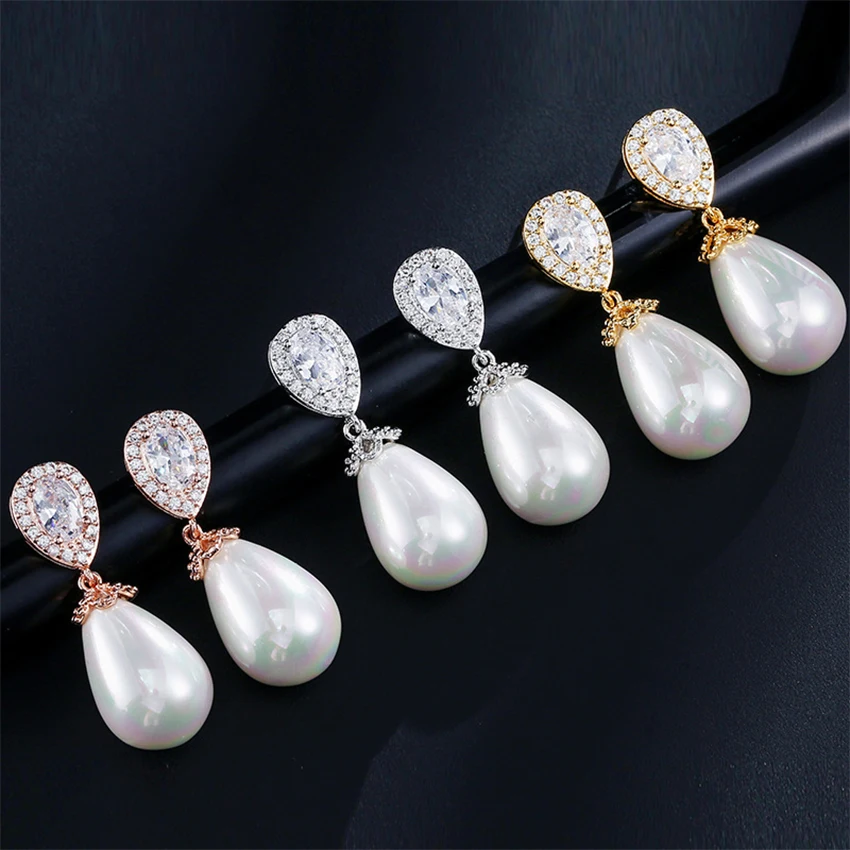 

Pearl Earring Wholesale Wedding Accessories Zircon Earrings Women Jewelry