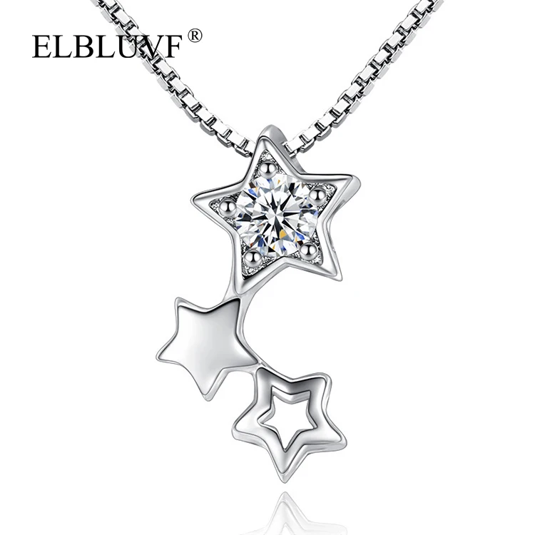 

ELBLUVF Hot Sell S925 Silver Plated Elegant Lucky Star Shape Zircon Pendant Jewelry Necklace Accessories, Steel color