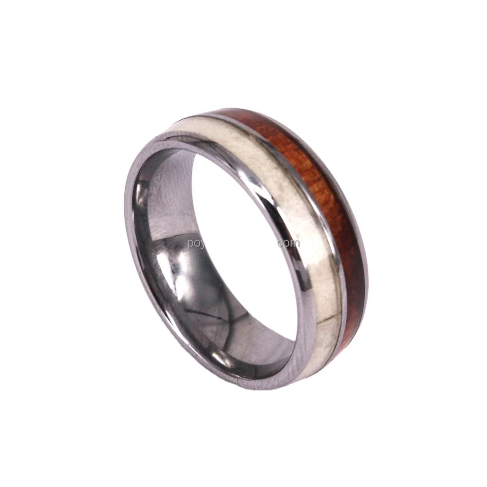 

POYA Jewelry New Creative Mens Womens Wood Ring With Deer Antler And Koa Wood Inlay Tungsten Carbide Wedding Band Comfort Fit